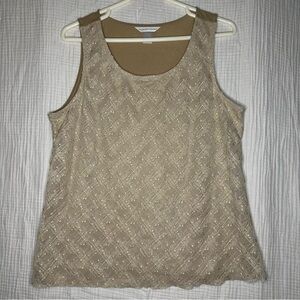Christopher & Banks Beige-Gold Sparkle Shimmer Sheer Overlay Tank Top-Holiday L